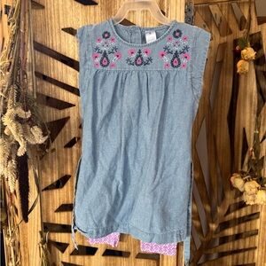 Carter's 2-Piece Set - Blue Denim Top with Pink Floral Embroidery